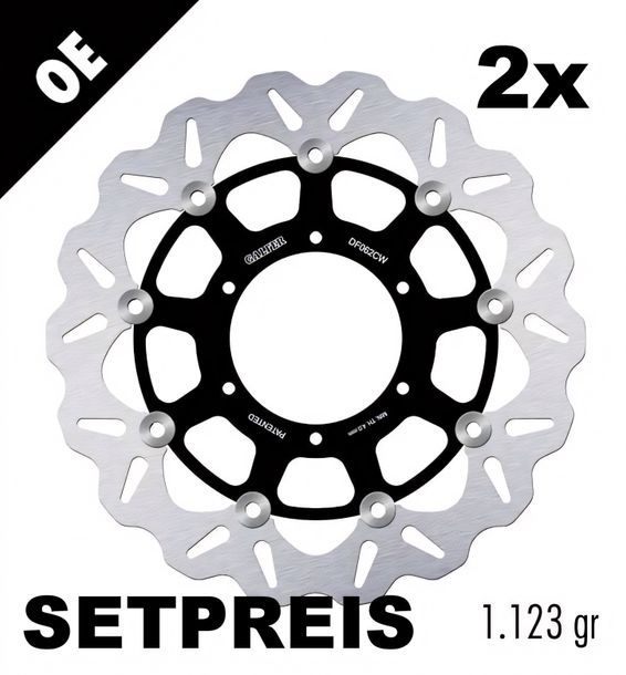 Bremsscheibe Set Galfer 2x DF062CW WAVE® mit ECE R90 Zulassung, schwimmend vorne 296x4,5mm für Honda CB FA Hornet CBR F 600 ccm Bj. 2007 - 2015