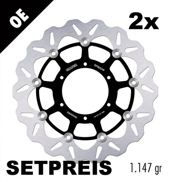 Bremsscheibe Set Galfer 2x DF063CW WAVE® mit ECE R90 Zulassung, schwimmend vorne 296x5mm für Honda CB F Hornet VTX C CBR FS 600 - 1800 ccm Bj. 2001 - 2010