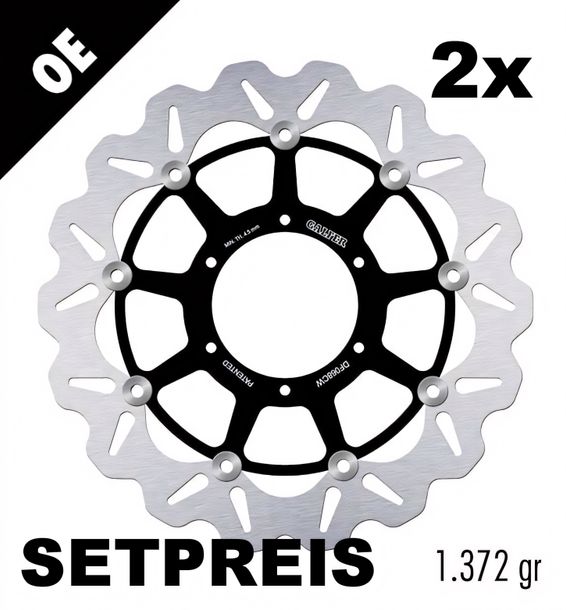 Brake disc Set Galfer 2x DF068CW WAVE® with ECE R90 approval, floating front 320x5mm for Honda VFR F VTR SP-2 SP-1 CBR RR Fireblade 1000 / 1200 ccm Year 2000 - 2013