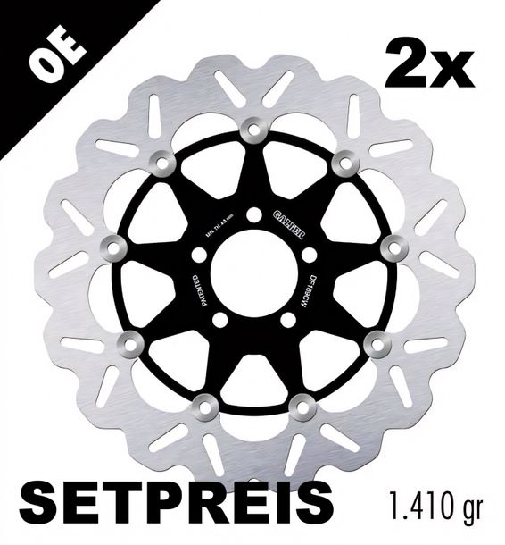 Brake disc Set Galfer 2x DF169CW WAVE® with ECE R90 approval, floating front 310x5mm for Kawasaki ZR Zephyr ZRX S R ZXR ZZR 400 - 1200 ccm Year 1989 - 2007