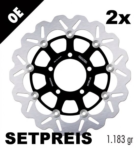 Bremsscheibe Set Galfer 2x DF180CW WAVE® mit ECE R90 Zulassung, schwimmend vorne 280x5mm für Kawasaki ZX-6R 600 / 636 ccm Bj. 2003 - 2004