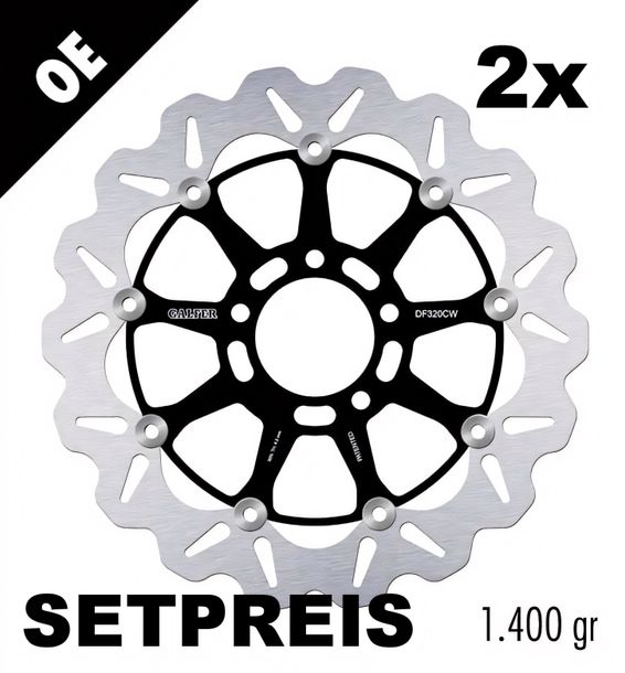 Bremsscheibe Set Galfer 2x DF320CW WAVE® mit ECE R90 Zulassung, schwimmend vorne 320x5mm für Suzuki GSX-R Hayabusa TL S R GSX 600 - 1400 ccm Bj. 1996 - 2010