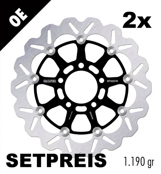Bremsscheibe Set Galfer 2x DF322CW WAVE® mit ECE R90 Zulassung, schwimmend vorne 300x5mm für Suzuki GSX-R 600 - 1000 ccm Bj. 2003 - 2005