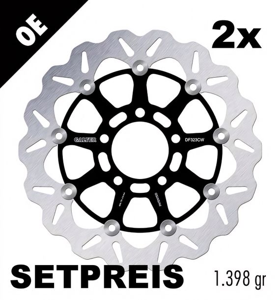 Bremsscheibe Set Galfer 2x DF323CW WAVE® mit ECE R90 Zulassung, schwimmend vorne 310x5mm für Kawasaki KLV, Suzuki DL V-Strom SV S ABS 650 / 1000 ccm Bj. 2002 - 2013