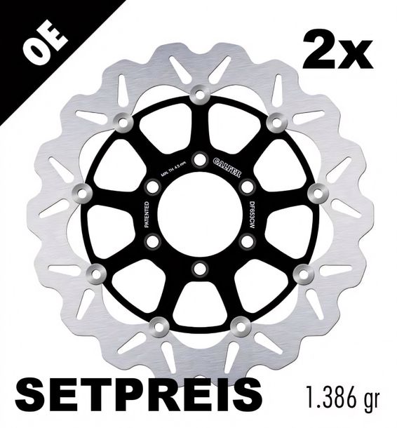 Disco freno Set Galfer 2x DF653CW WAVE® con approvazione ECE R90, flottante anteriore 320x5mm per Triumph Daytona Super III T595 i 595N Sprint RS ST 900 / 955 ccm Anno 1997 - 2004