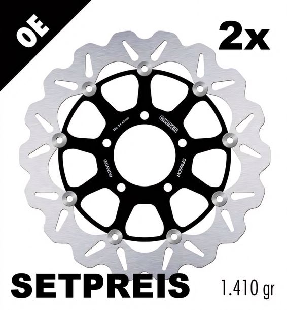 Bremsscheibe Set Galfer 2x DF655CW WAVE® mit ECE R90 Zulassung, schwimmend vorne 320x5mm für Triumph Rocket III Roadster Daytona i Centennial Edition Sprint ST Speed Triple Bj. 2002 - 2024