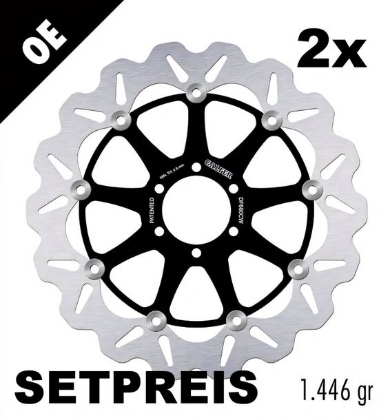 Bremsscheibe Set Galfer 2x DF660CW WAVE® mit ECE R90 Zulassung, schwimmend vorne 320x5mm für Aprilia Mana GT ABS NA RSV Mille R Factory SL Falco SMV Dorsoduro, Benelli TNT