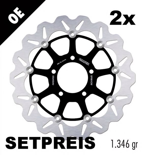 Remschijf Set Galfer 2x DF661CW WAVE® met ECE R90-goedkeuring, zwevend voor 320x4,5mm voor Triumph Tiger Speed Triple EFI R 1050 ccm Bouwjaar 2007 - 2021