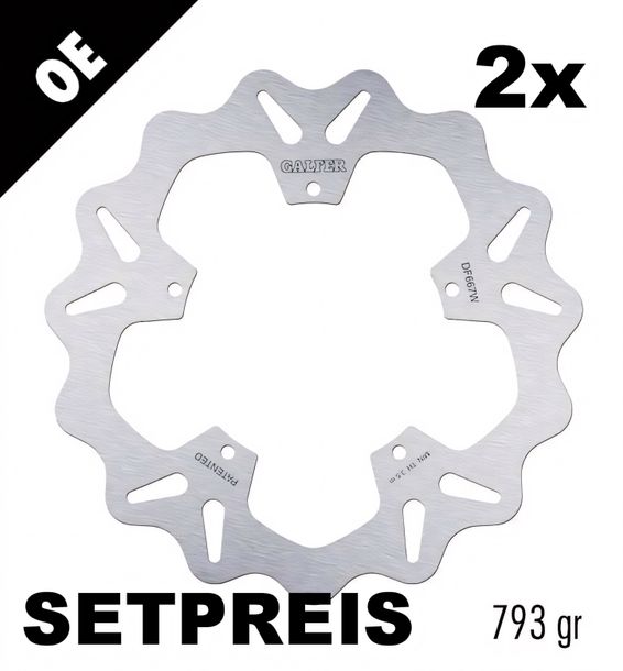 Disco de freno Set Galfer 2x DF667W WAVE® con homologación ECE R90, rígido delantero 260x4mm para Piaggio X9 Evolution Carnaby, Gilera Nexus Peugeot Satelis SP Beverly 125 - 500 ccm