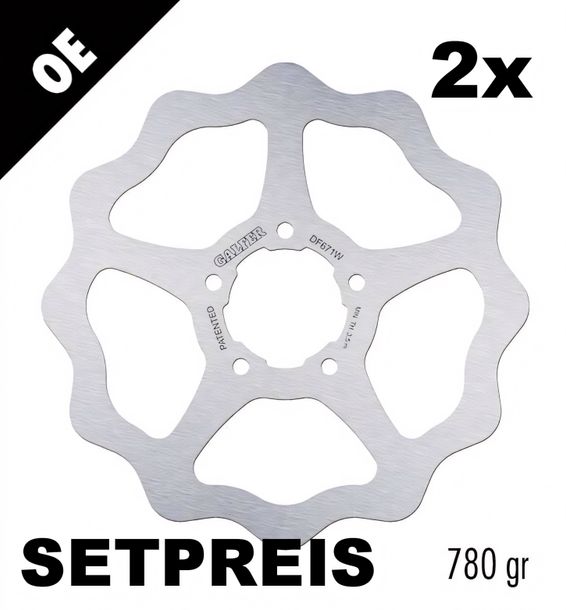 Disco freno Set Galfer 2x DF671W WAVE® con approvazione ECE R90, rigido anteriore 260x4mm per Aprilia Scarabeo Light Arrecife, Derbi Rambla Sport City Cube ie Street Atlantic