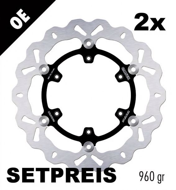 Bremsscheibe Set Galfer 2x DF672FLW WAVE® mit ECE R90 Zulassung, schwimmend vorne 300x4mm für KTM Adventure R S LC8 LC4 640 - 990 ccm Bj. 2002 - 2014