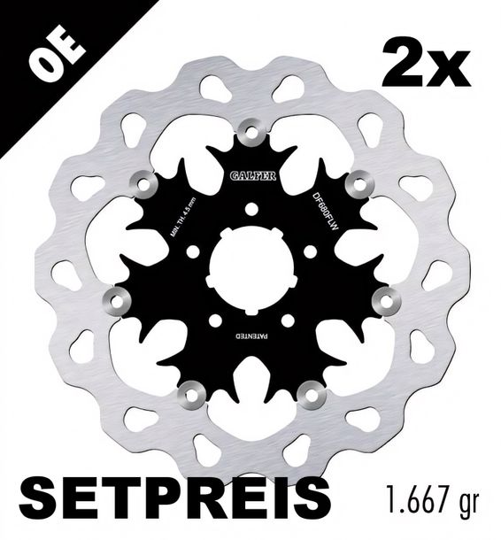 Bremsscheibe Set Galfer 2x DF680FLW WAVE® mit ECE R90 Zulassung, schwimmend vorne 292x5mm für Harley Davidson FLHRC Road King Classic FLHTC Ultra FLHTCU Electra Glide FLHXI Bj. 1990 - 2023