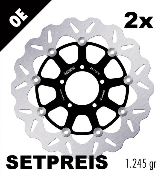 Bremsscheibe Set Galfer 2x DF773CW WAVE® mit ECE R90 Zulassung, schwimmend vorne 305x4,5mm für Ducati Hypermotard S Evo 796 / 1100 ccm Bj. 2007 - 2014