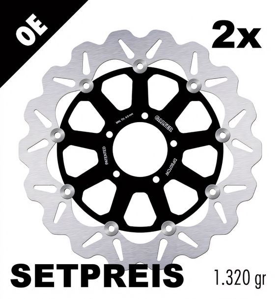 Remschijf Set Galfer 2x DF807CW WAVE® met ECE R90-goedkeuring, zwevend voor 320x4,5mm voor Ducati Monster S ABS Multistrada Granturismo Hyperstrada Diavel Carbon Hypermotard Bouwjaar 2009 - 2025