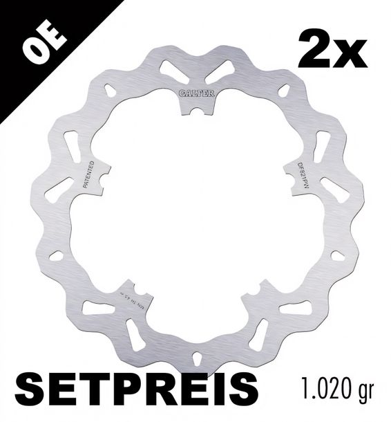 Bremsscheibe Set Galfer 2x DF821PW WAVE® mit ECE R90 Zulassung, starr vorne 300x5mm für Harley Davidson FXDL Dyna Low Rider FXDLS S VRSCA V-Rod VR1 VRSCAW VRSCB VRSCDX Night-Rod Bj. 2004 - 2019