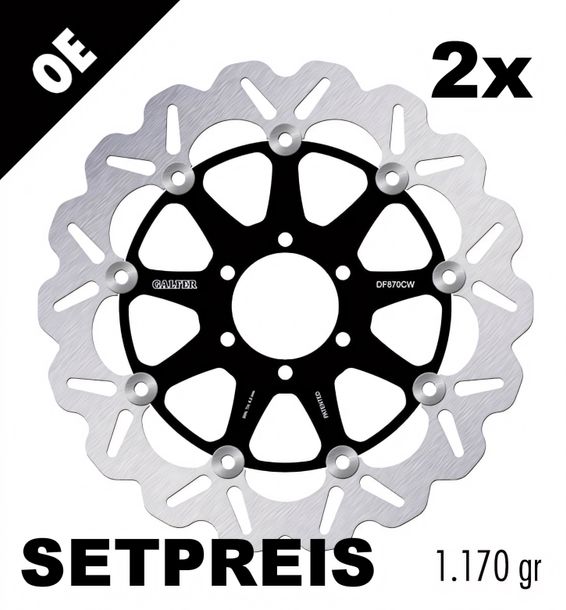 Bremsscheibe Set Galfer 2x DF870CW WAVE® mit ECE R90 Zulassung, schwimmend vorne 300x4,5mm für Ducati Multistrada Monster S2R Dark 695 620 - 800 ccm Bj. 2002 - 2008