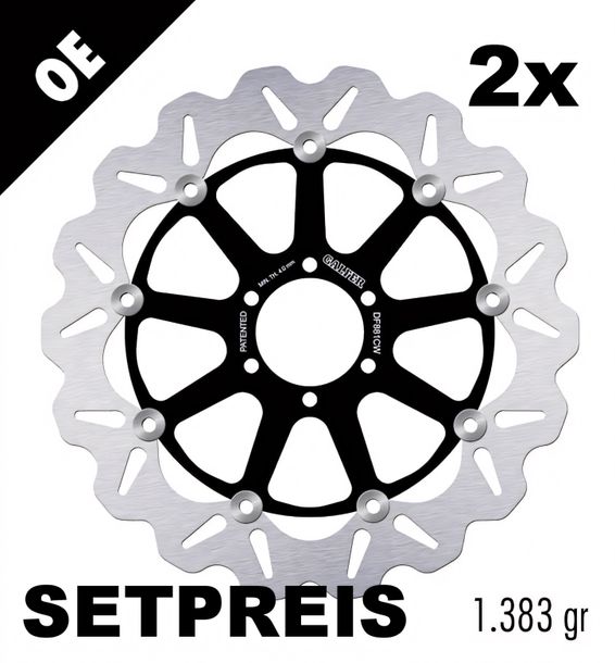 Bremsscheibe Set Galfer 2x DF881CW WAVE® mit ECE R90 Zulassung, schwimmend vorne 320x4,5mm für Benelli TNT Café Racer TRE K Amazonas, Ducati S R 998 / 1130 ccm Bj. 2002 - 2017