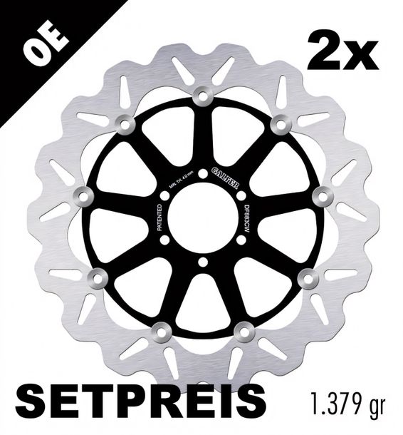 Bremsscheibe Set Galfer 2x DF883CW WAVE® mit ECE R90 Zulassung, schwimmend vorne 320x4,5mm für Aprilia RSV Mille R Factory Tuono RSV4 APRC SMV Dorsoduro ABS, KTM Super Duke Bj. 2000 - 2022