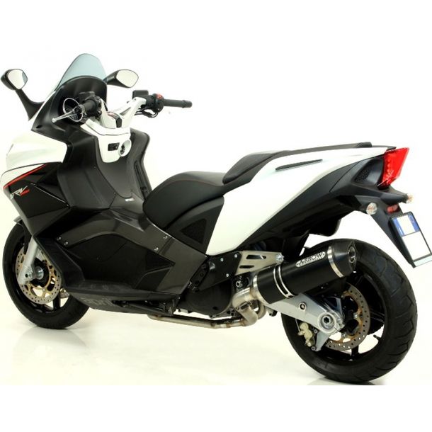 Pot d'échappement Arrow Race-Tech en aluminium foncé, embout en carbone homologué pour Aprilia SRV, Gilera GP 800/ 850 ccm