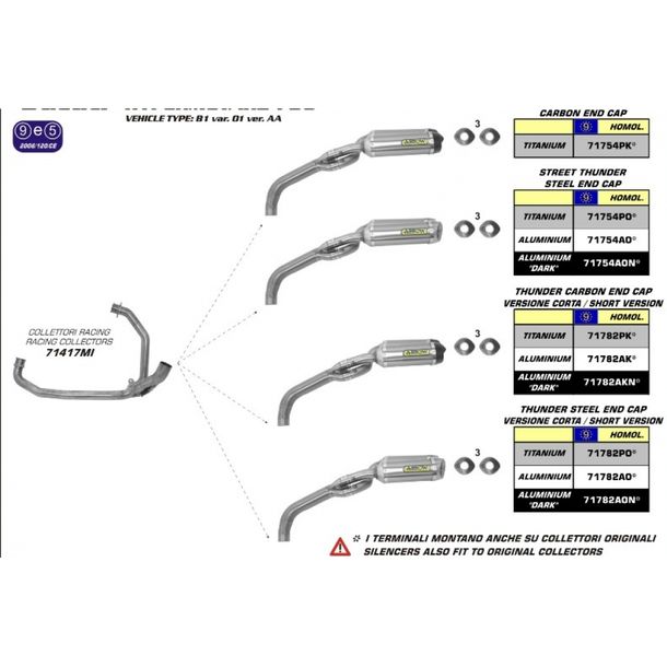 Endschalldämpfer Arrow Set Thunder Short Aluminium, Carbon-Endkappe mit Zulassung für Ducati Hypermotard / S 796 ccm Bj. 2010 - 2014