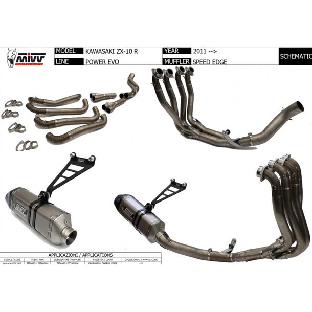 Echappement Mivv Système complet 4x2x1 en acier inoxydable avec bouchon de carbone Racing bord de vitesse