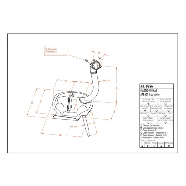 Impianto di scarico completo LeoVince SITO in acciaio per Piaggio Ape Car / Ape 601 piatto