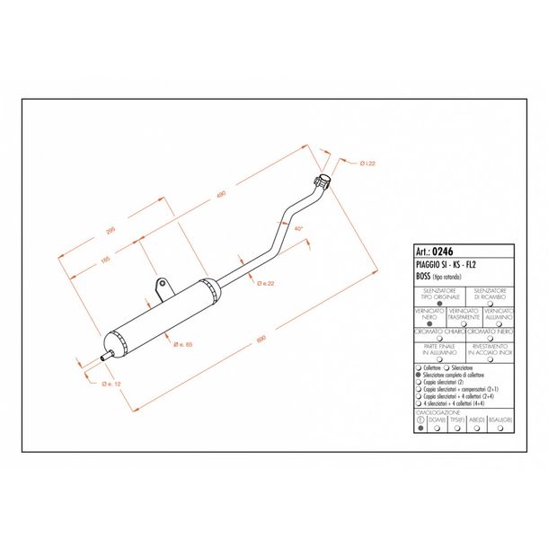 Complete exhaust system LeoVince SITO with approval, steel for Piaggio SI / KS / FL2 / Boss round