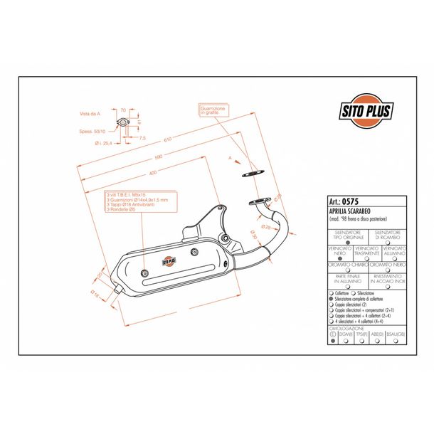 Complete exhaust system LeoVince SITOPLUS with approval, steel for Aprilia Scarabeo 50 Back with disc brake year 1998