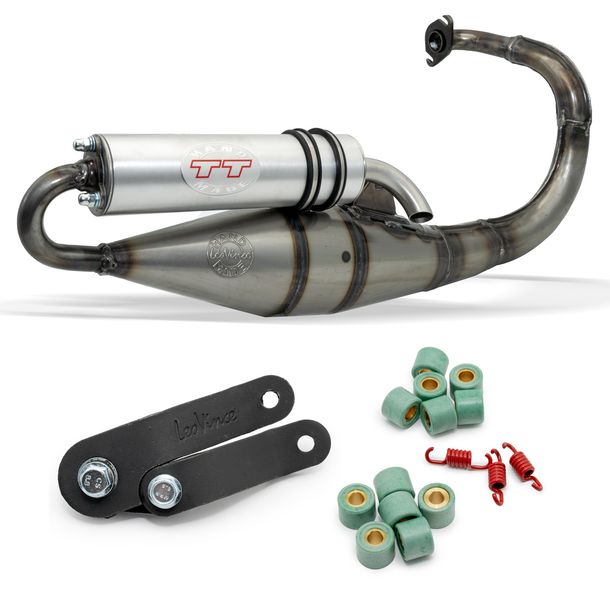 Système d'échappement complet LeoVince HAND MADE TT avec homologation, aluminium pour MBK Buxi M 50 ann. 1994 - 1997 / Peugeot Metal-X ann. 2003 / Squab ann. 1995 - 1997 / Trekker ann. 1998 - 2000 / Vivacity AC ann. 1999 - 2002