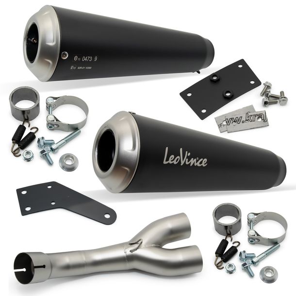 Rear silencer LeoVince GP DUALS with approval, stainless steel black for Suzuki SV 650 year 2016 - 2024 E4 / E5 / SV 650 X year 2018 - 2023 E4 / E5