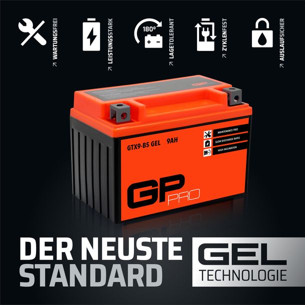 Batterie 12V 9Ah GEL GP-PRO GTX9-BS Motorrad ähnl. YTX9-BS YTX9L-BS 50812 M6010 – Bild 2