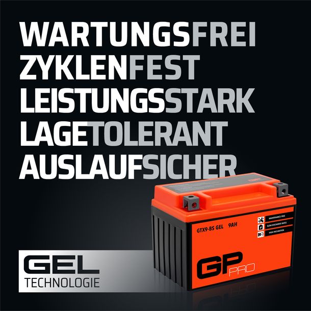Batterie 12V 9Ah GEL GP-PRO GTX9-BS Motorrad ähnl. YTX9-BS YTX9L-BS 50812 M6010 – Bild 7