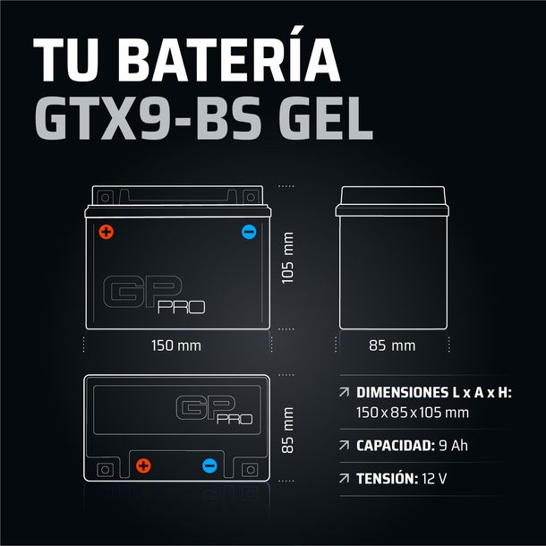 Batería 12V 9Ah GEL GP-PRO GTX9-BS moto scooter simile YTX9-BS YTX9L-BS 50812 – Bild 3