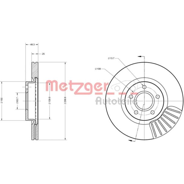 Bremsscheiben vorne 2 Stück 6110162 Metzger Vorderachse für Ford C-Max / C-Max II / Focus II / Focus III / Volvo C30 / C70 II / S40 II