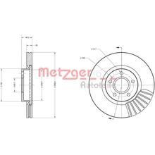 Voorremschijven 2 stuks 6110162 Metzger vooras voor Ford C-Max/C-Max II/Focus II/Focus III/Volvo C30/C70 II/S40 II