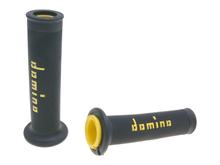 Jogo de manoplas Domino A010 On-Road preto / amarelo com extremidades abertas