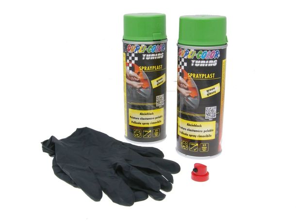 Set di vernice peel-off Dupli-Color Sprayplast verde lucido 2 x 400 ml