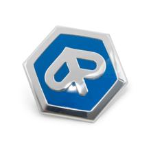 Emblem " Piaggio " zum Stecken 6-eckig 42x48mm für Piaggio Beverly, Carnaby, X7, X8, X10