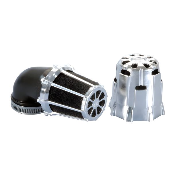 Filtro de aire Caja Azul de aire Polini pequeña 32 mm 90 ° cromo negro