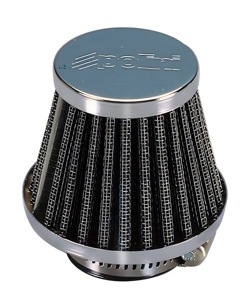 Polini metalen luchtfilter 35mm recht chroom