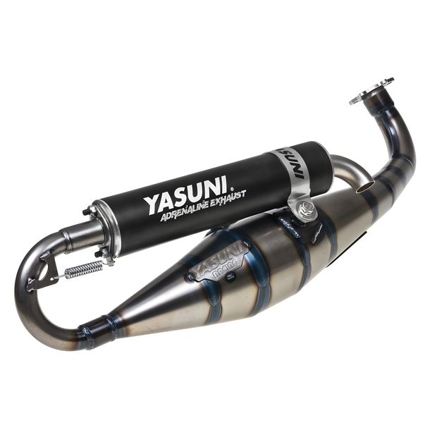Auspuffanlage Yasuni Carrera 21 schwarz für Minarelli liegend, Yamaha Aerox Cat, Aprilia SR Racing LC Malaguti F12 Phantom AC Neos MBK Nitro Jog RR WWW