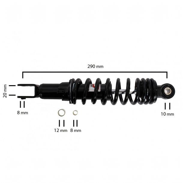 Amortisseur YSS Mono 290mm avec homologation pour Aprilia SR 50 / Kymco / Peugeot Speedfight 3 & 4 / Yamaha Why 50