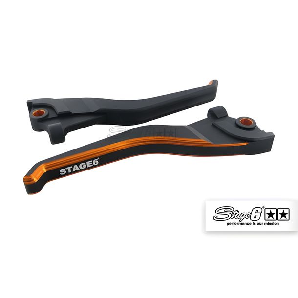 Stage6 CNC tweekleurige remhendelset voor Yamaha AeroX/MBK Nitro Zwart-Oranje