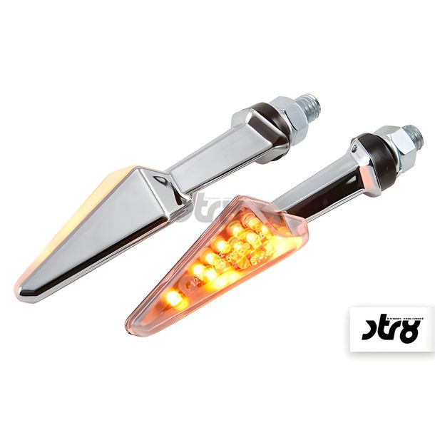 Micro clignotants STR8, jeu de 2, chrome, légal pour la route (bec verseur)