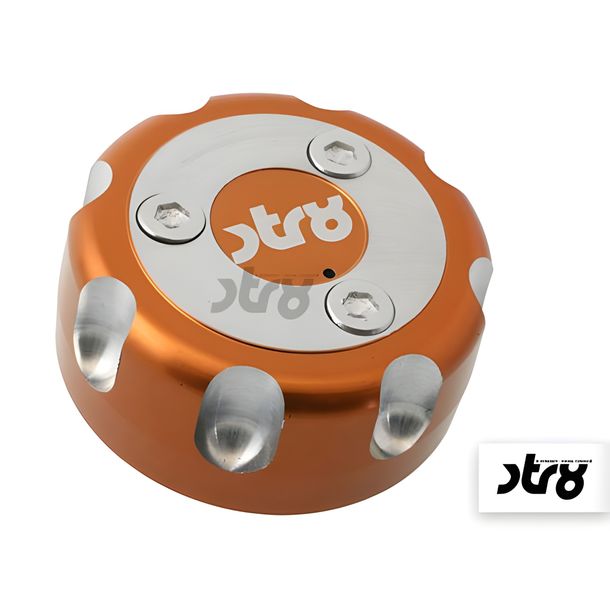 Tankdeckel STR8 CNC RACING Yamaha / MBK Roller Derbi Senda orange – Bild 1