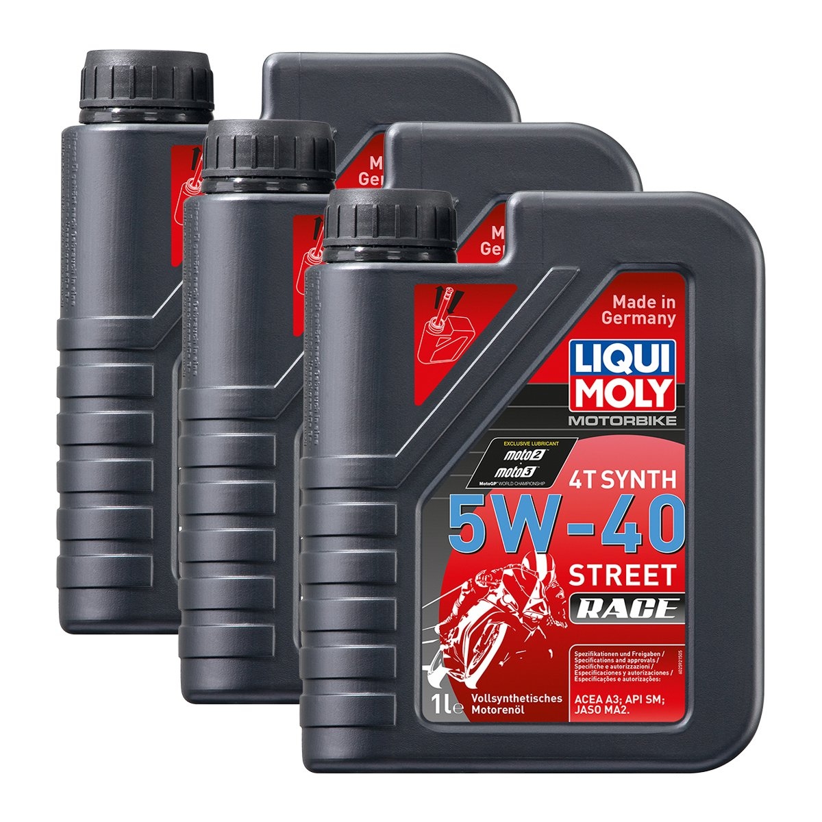 3x LIQUI MOLY 2592 Motorbike 4T Racing Synth Street Race Motoröl 5W-40 1L