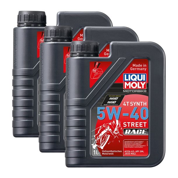 3x Liqui Moly 2592 motocicleta 4T sintetizador de carreras street race aceite de motor 5W-40 1L