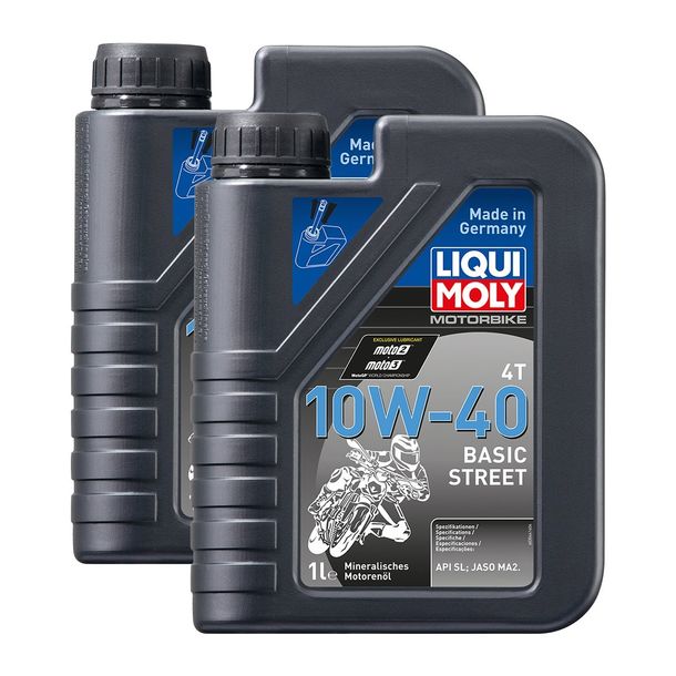 2x Liqui Moly 3044 Motorbike 4-Stroke Basic Street Engine Oil 10W-40 1L