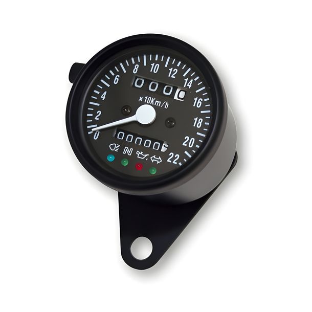 Stainless steel speedometer, 1400 RPM, Ø 60 mm, dial black, blue lighting