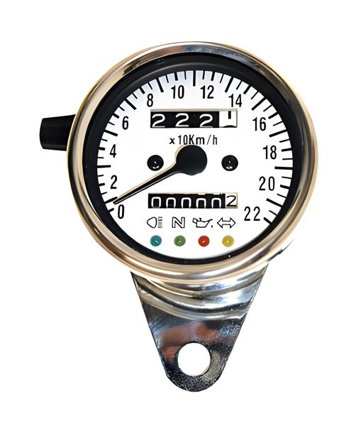 Stainless steel speedometer, 1400 RPM, Ø 60 mm, white dial, blue illuminating